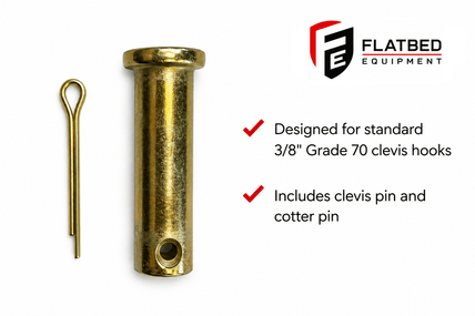 Pin and cotter pin for standard 1/2” Grade 70 clevis hooks - Flatbed Equipment Inc