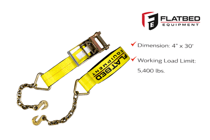 Ratchet Strap 4" x 30' Chain Anchor Heavy Duty Flatbed - Flatbed Equipment Inc