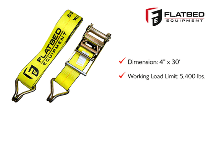 Ratchet Strap 4" x 30' Double J Hook Heavy Duty - Flatbed Equipment Inc