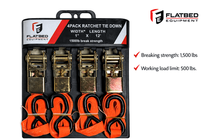 Ratchet Strap Kit 1" x 12' 4 Pack Heavy Duty - Flatbed Equipment Inc