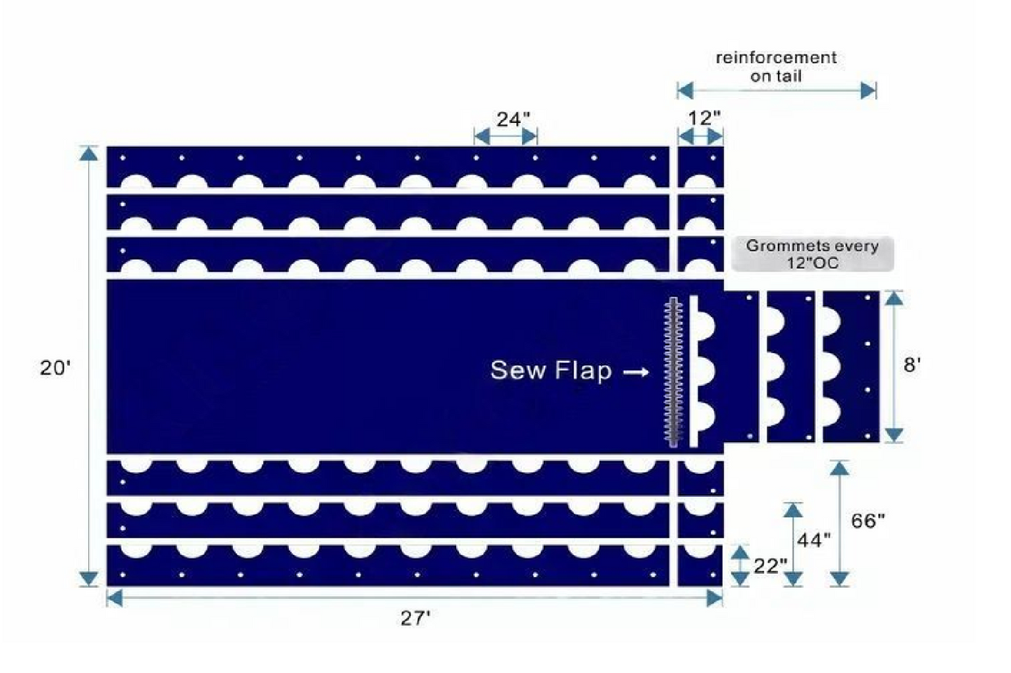 Ultra Light Lumber Tarp 20' x 27' 6' Drop Flatbed