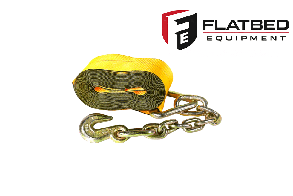 Winch Strap 4" x 30' Chain Anchor Heavy Duty - Flatbed Equipment Inc