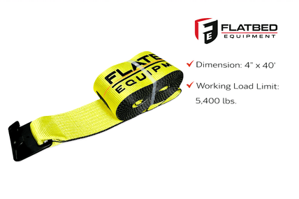 Winch Strap 4" x 40' Flat Hook Heavy Duty - Flatbed Equipment Inc