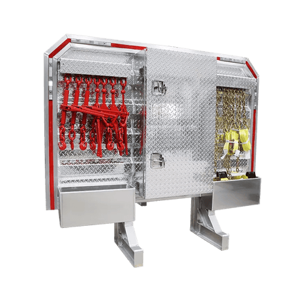Headache Rack 68" x 80" Aluminum w/ Center Toolbox & Chain Hangers - Flatbed Equipment Inc