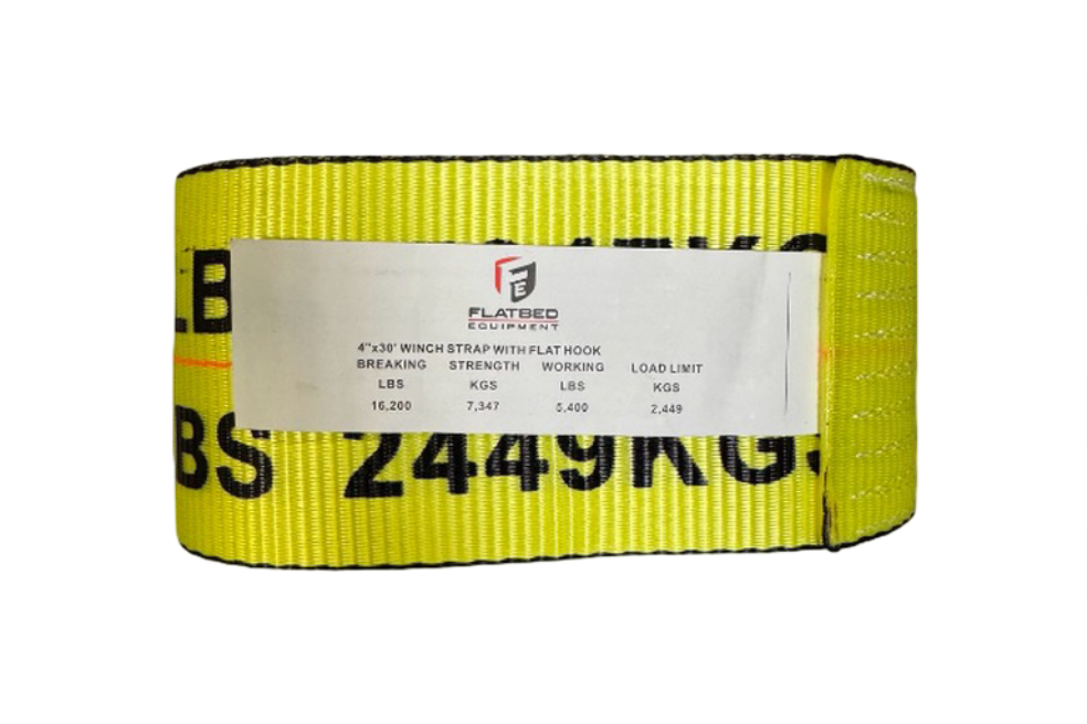 Winch Strap 4" x 30' Flat Hook Heavy Duty