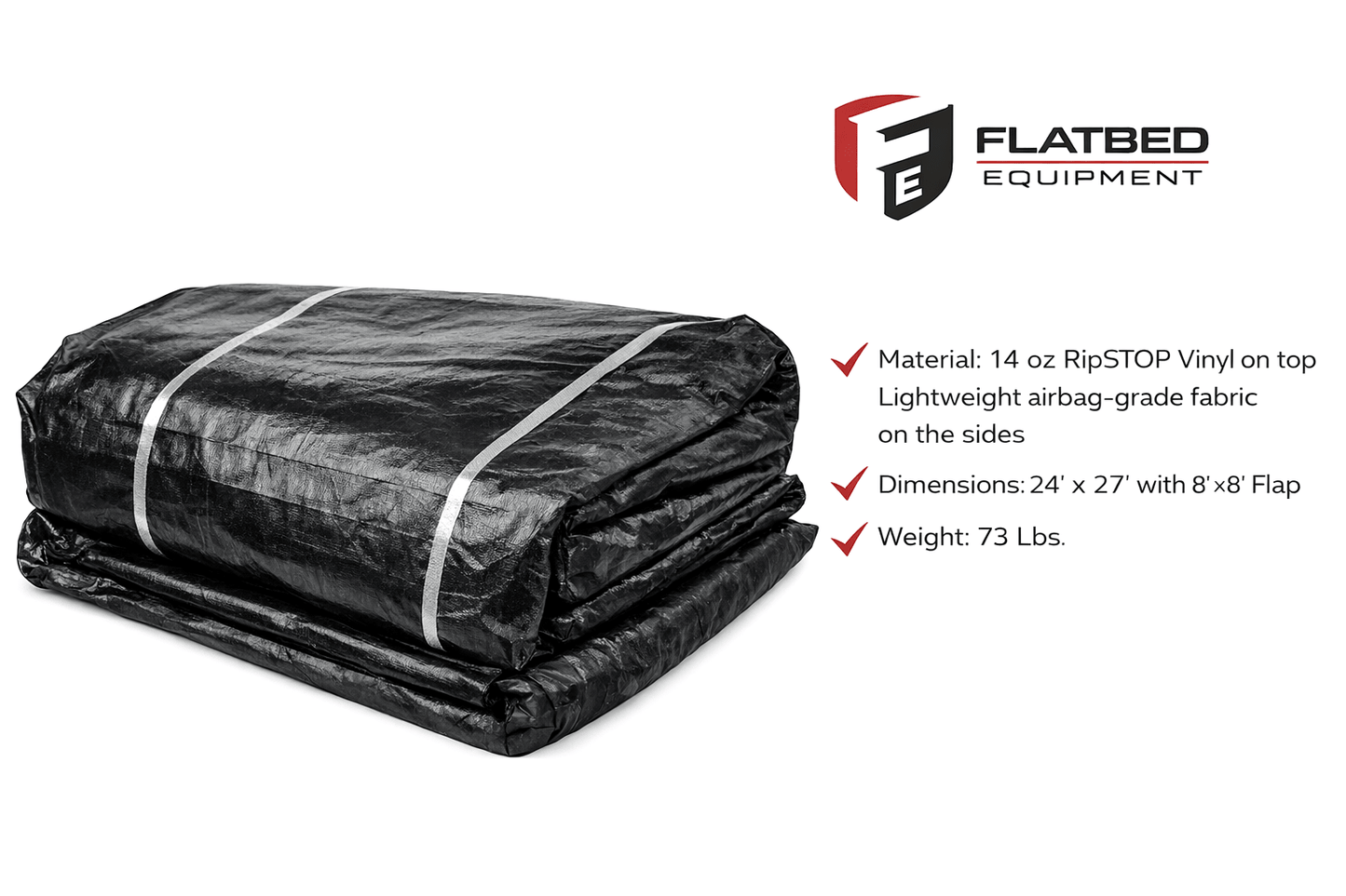 24' x 27' Ultra Light Lumber Tarp – Airbag / Parachute Fabric Flatbed Tarp with 8' Drop - Flatbed Equipment Inc