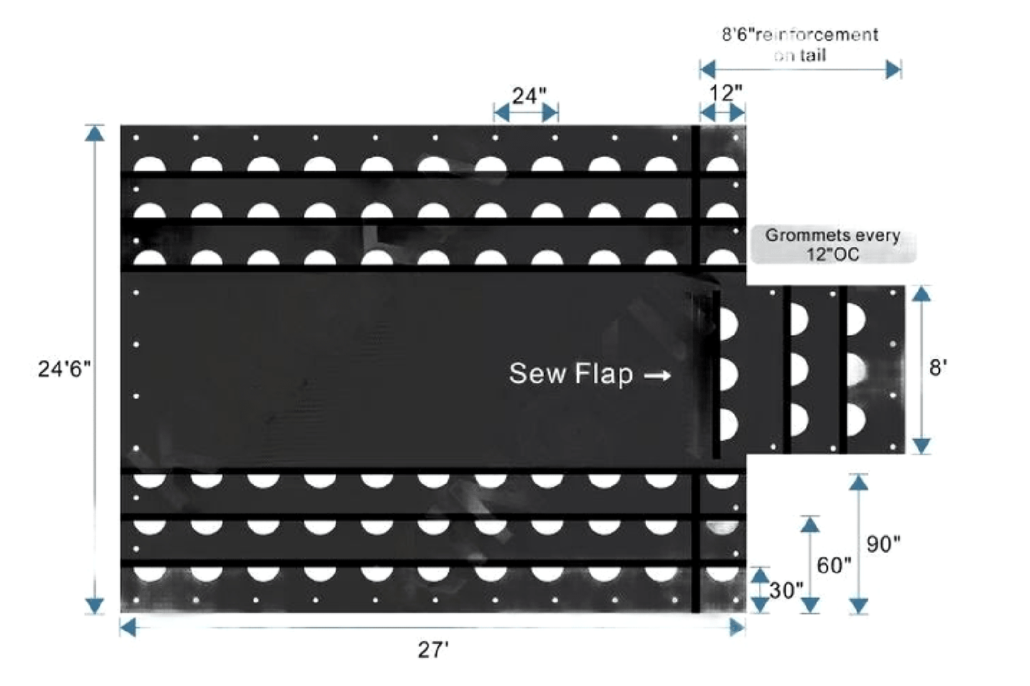 24' x 27' Ultra Light Lumber Tarp – Airbag / Parachute Fabric Flatbed Tarp with 8' Drop - Flatbed Equipment Inc