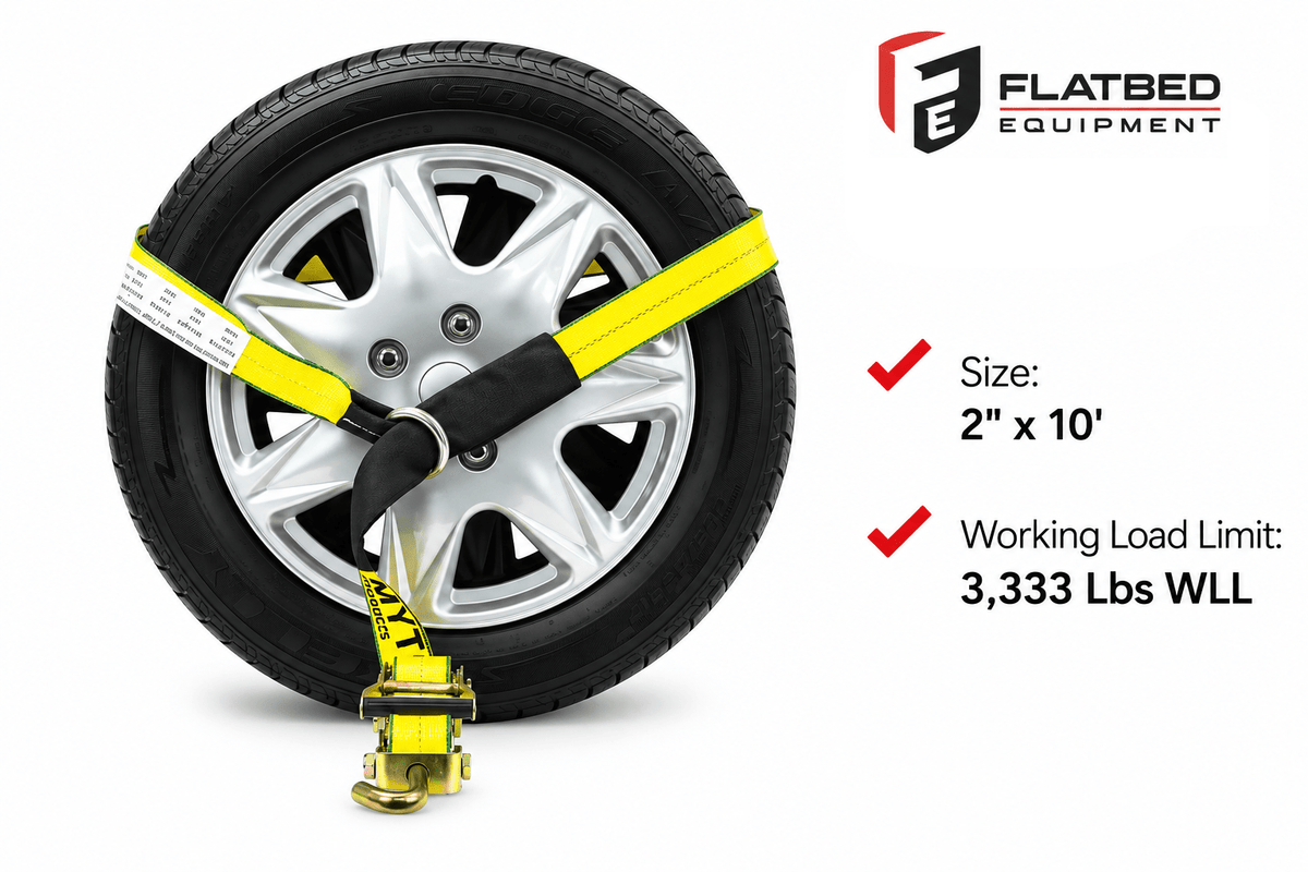 2"x10' Side Mount Wheel Net with Ratchet & Swivel J Hook - Flatbed Equipment Inc
