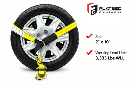 2"x10' Side Mount Wheel Net with Ratchet & Swivel J Hook - Flatbed Equipment Inc