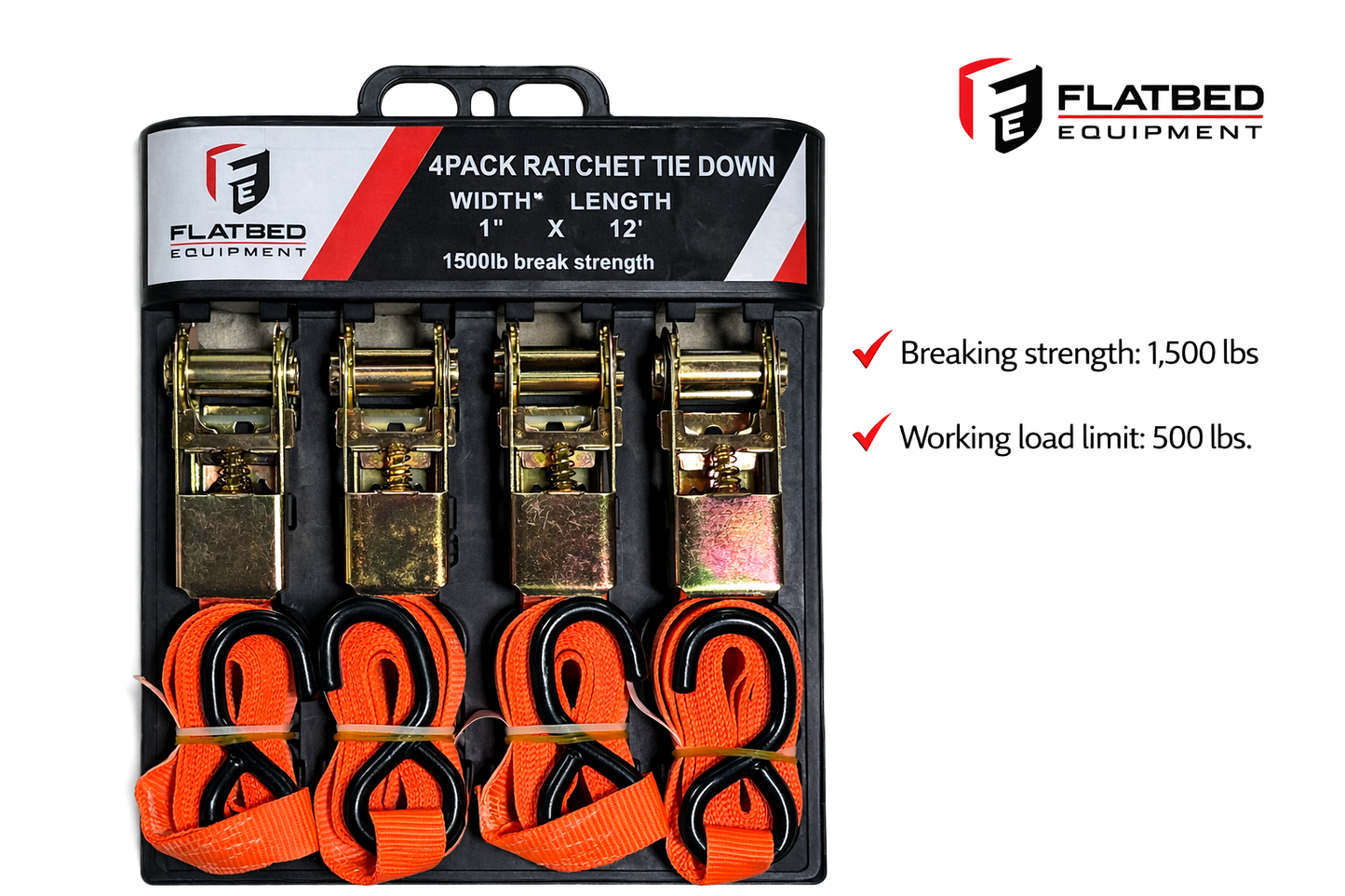 Ratchet Strap Kit 1" x 12' 4 Pack Heavy Duty