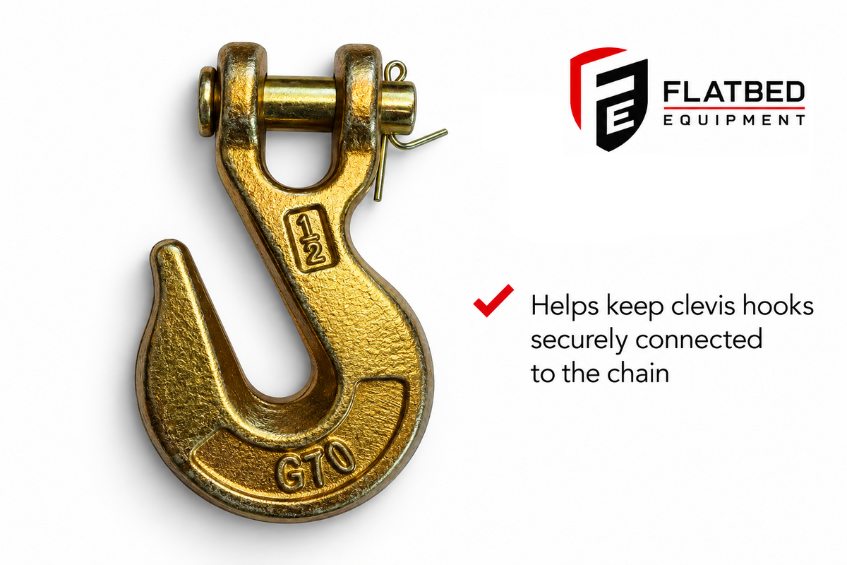 Pin and cotter pin for standard 1/2” Grade 70 clevis hooks