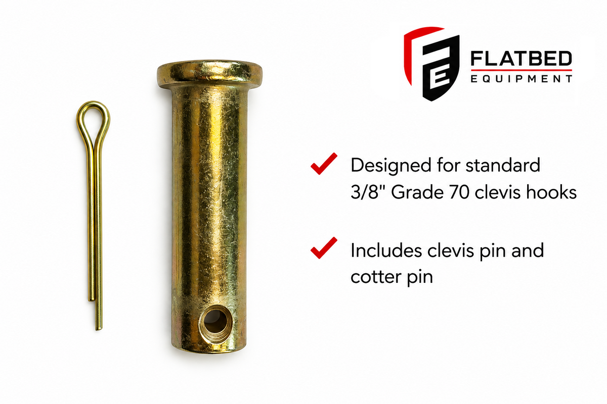 Pin and cotter pin for standard 3/8” Grade 70 clevis hooks
