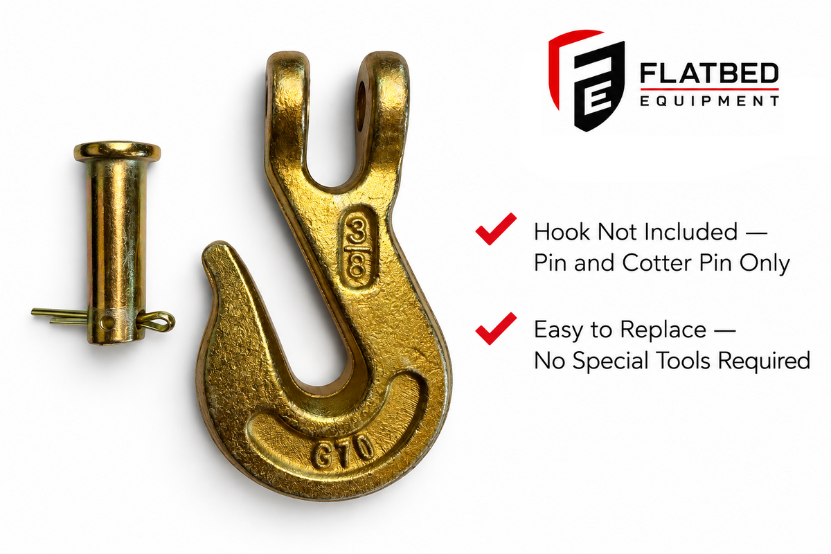 Pin and cotter pin for standard 3/8” Grade 70 clevis hooks