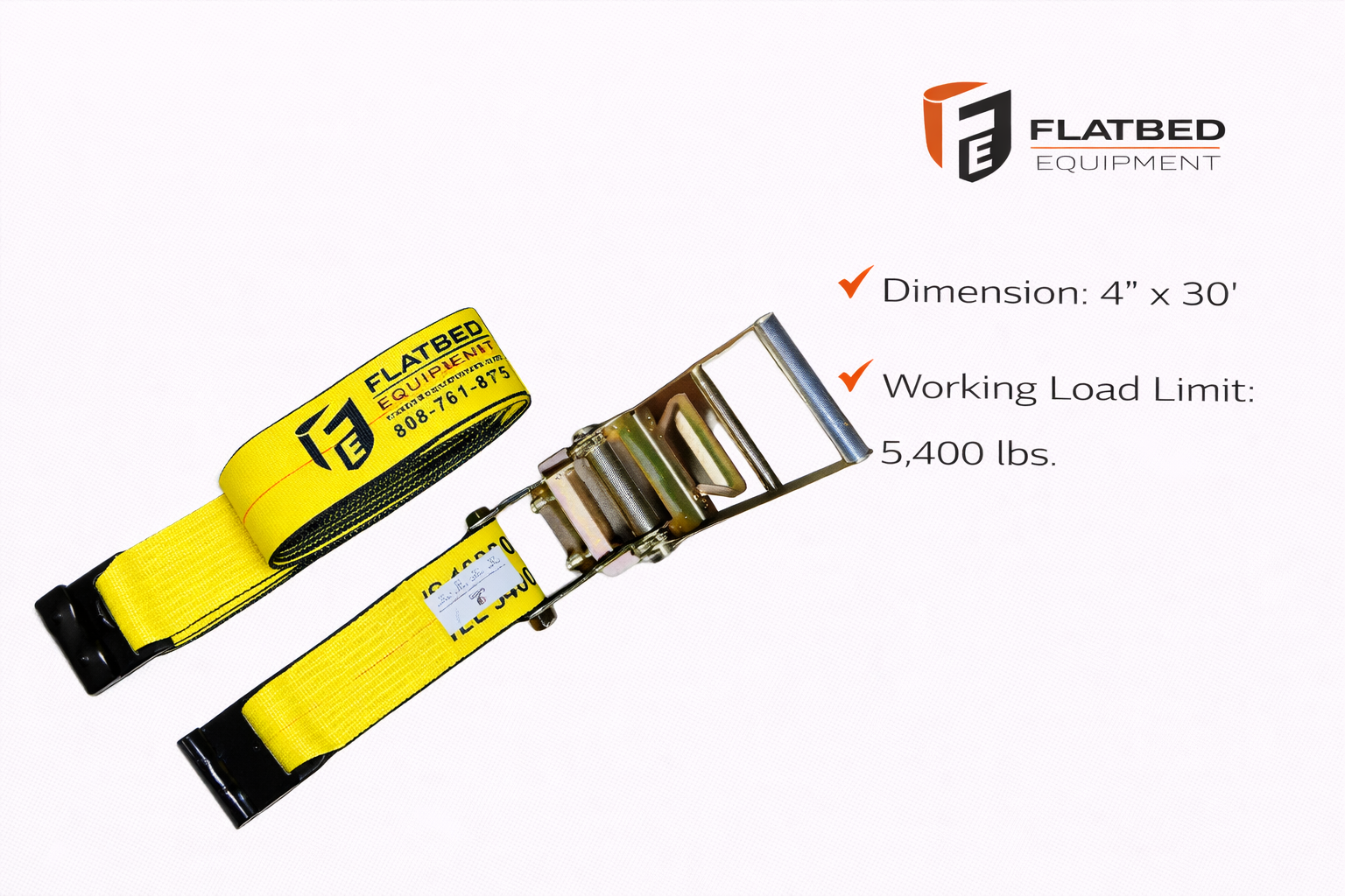 4'' x 30' Heavy Duty Ratchet Strap with Flat Hook