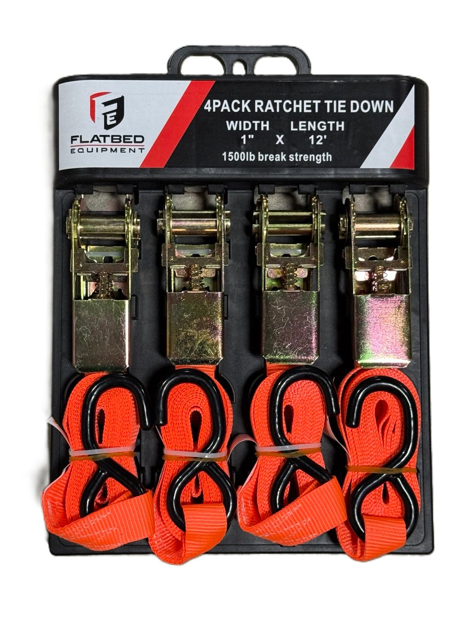 1" x 12' 4 Pieces Pack S Hook Ratchet Straps (Yellow Color)