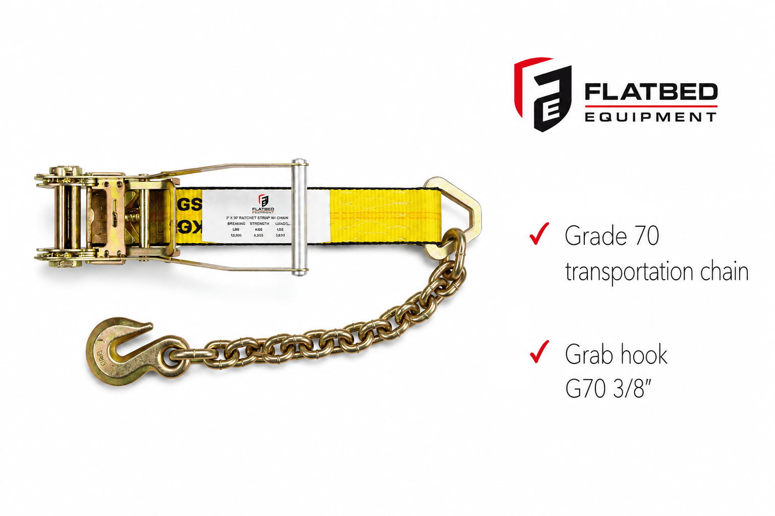 Ratchet Strap 2" x 30' Chain Anchor Heavy Duty - Flatbed Equipment Inc