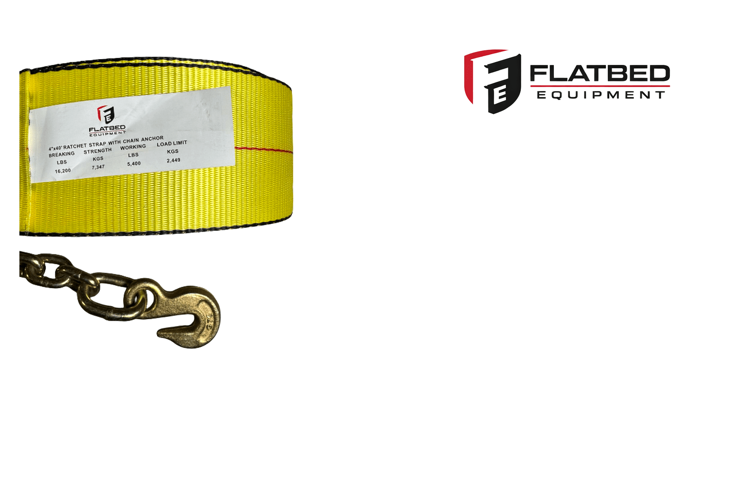 Ratchet Strap 4" x 30' Chain Anchor Heavy Duty Flatbed - Flatbed Equipment Inc