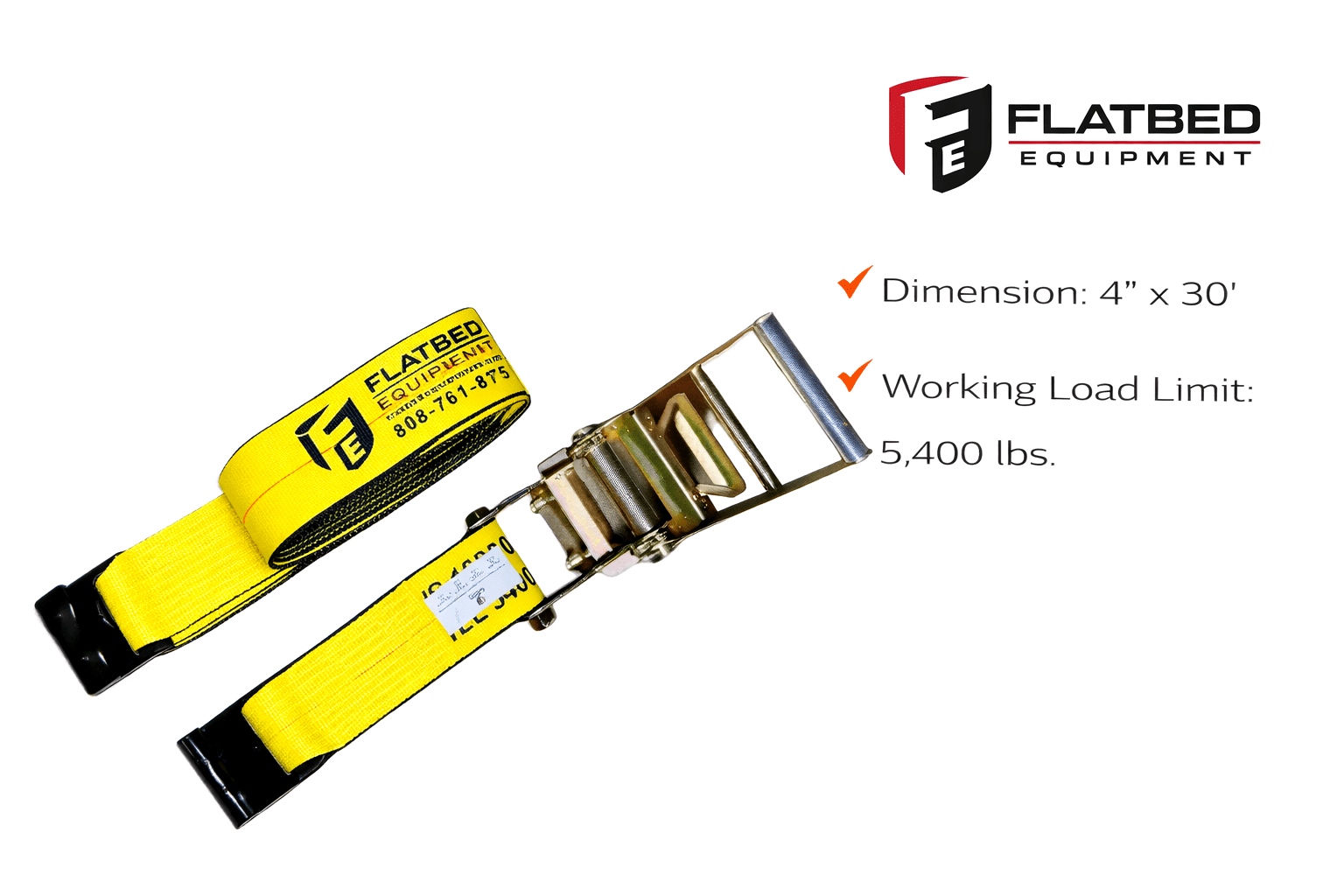 Ratchet Strap 4" x 30' Flat Hook Heavy Duty - Flatbed Equipment Inc