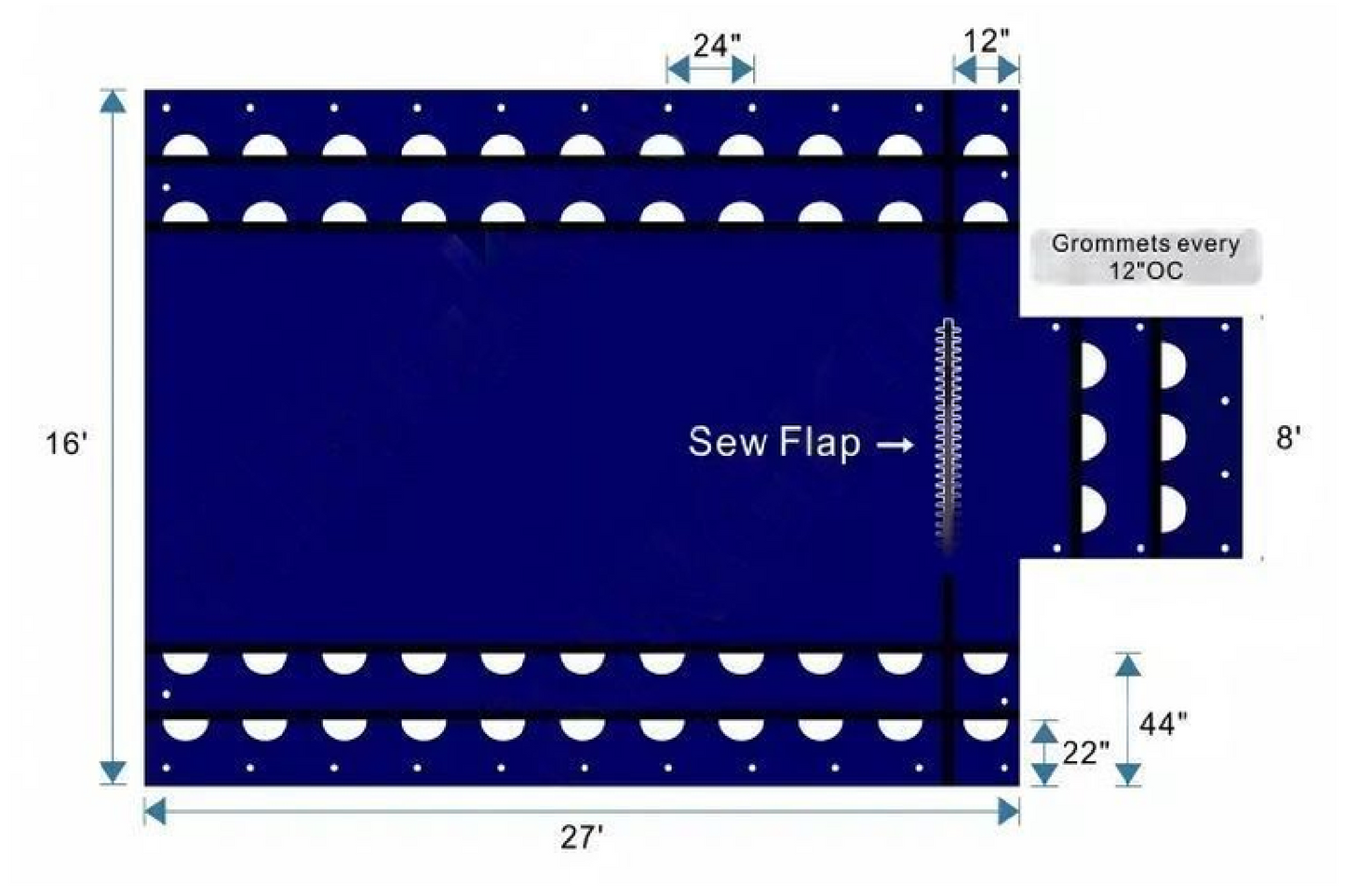16' X 27' 14OZ RIPSTOP LUMBER TARP W 4' FLAP (ULTRA-LIGHT)