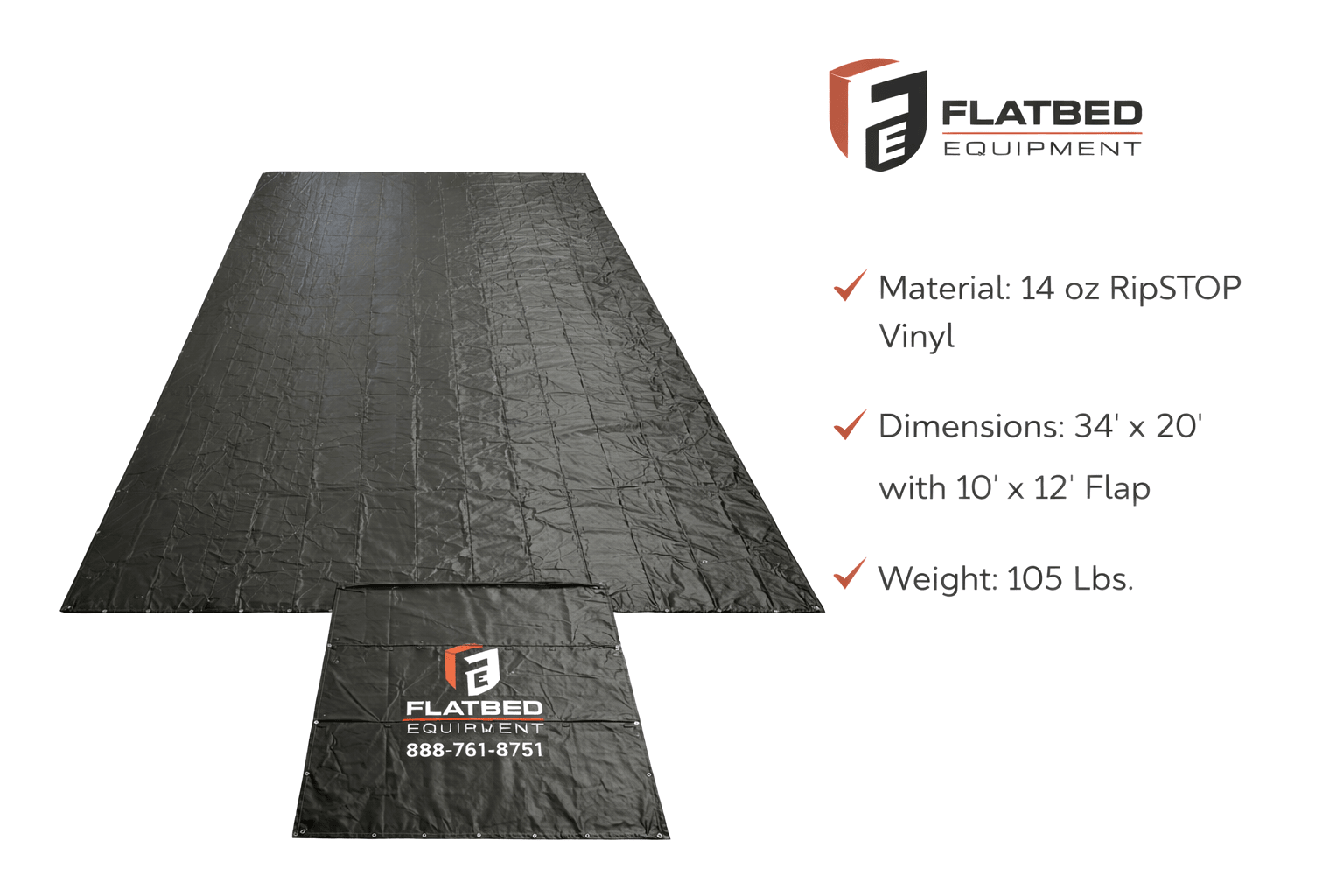RGN Tarp 34' x 20' 13' Drop Heavy Duty Flatbed - Flatbed Equipment Inc