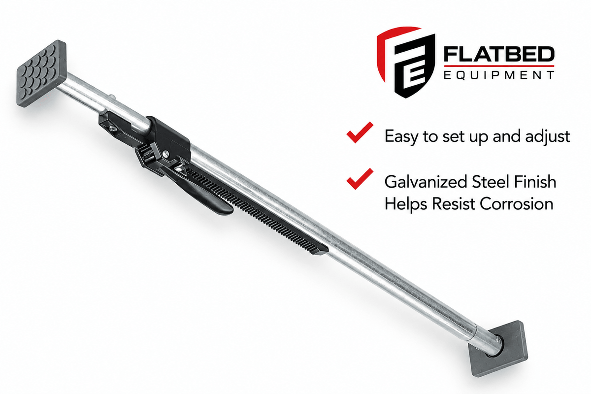 Steel Cargo Bar 89"–104" Adjustable Heavy Duty 38mm - Flatbed Equipment Inc