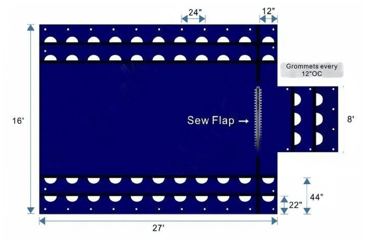 Ultra Light Lumber Tarp 16' x 27' 4' Drop Flatbed - Flatbed Equipment Inc
