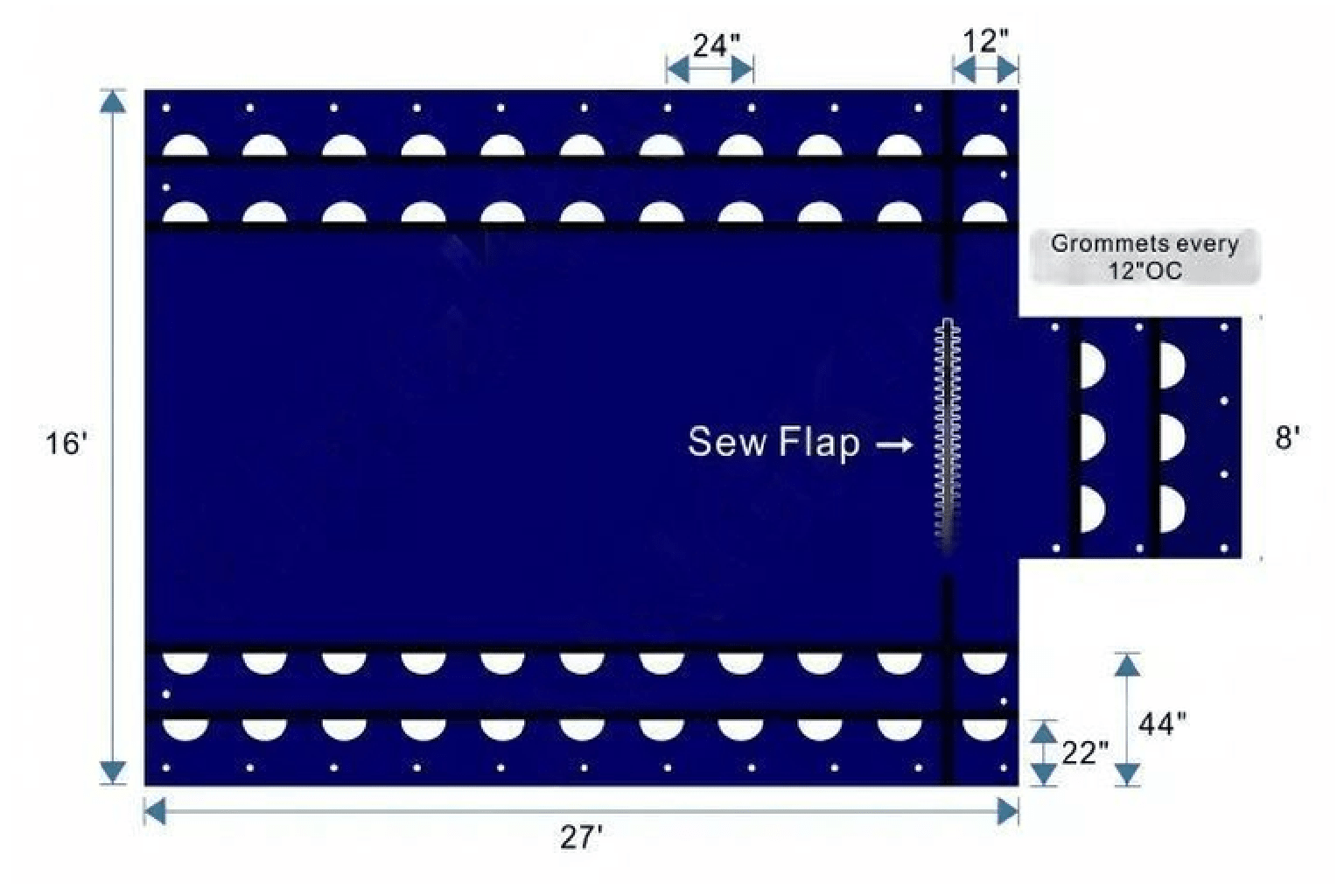 Ultra Light Lumber Tarp 16' x 27' 4' Drop Flatbed - Flatbed Equipment Inc