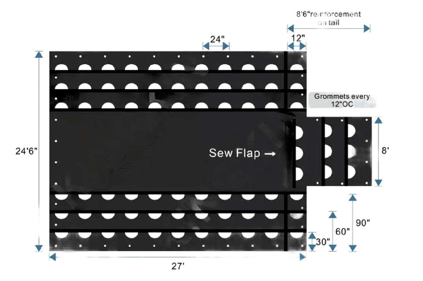 Ultra Light Lumber Tarp 24' x 27' 8' Drop Flatbed - Flatbed Equipment Inc