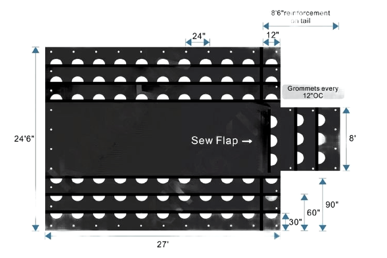 Ultra Light Lumber Tarp 24' x 27' 8' Drop Flatbed - Flatbed Equipment Inc