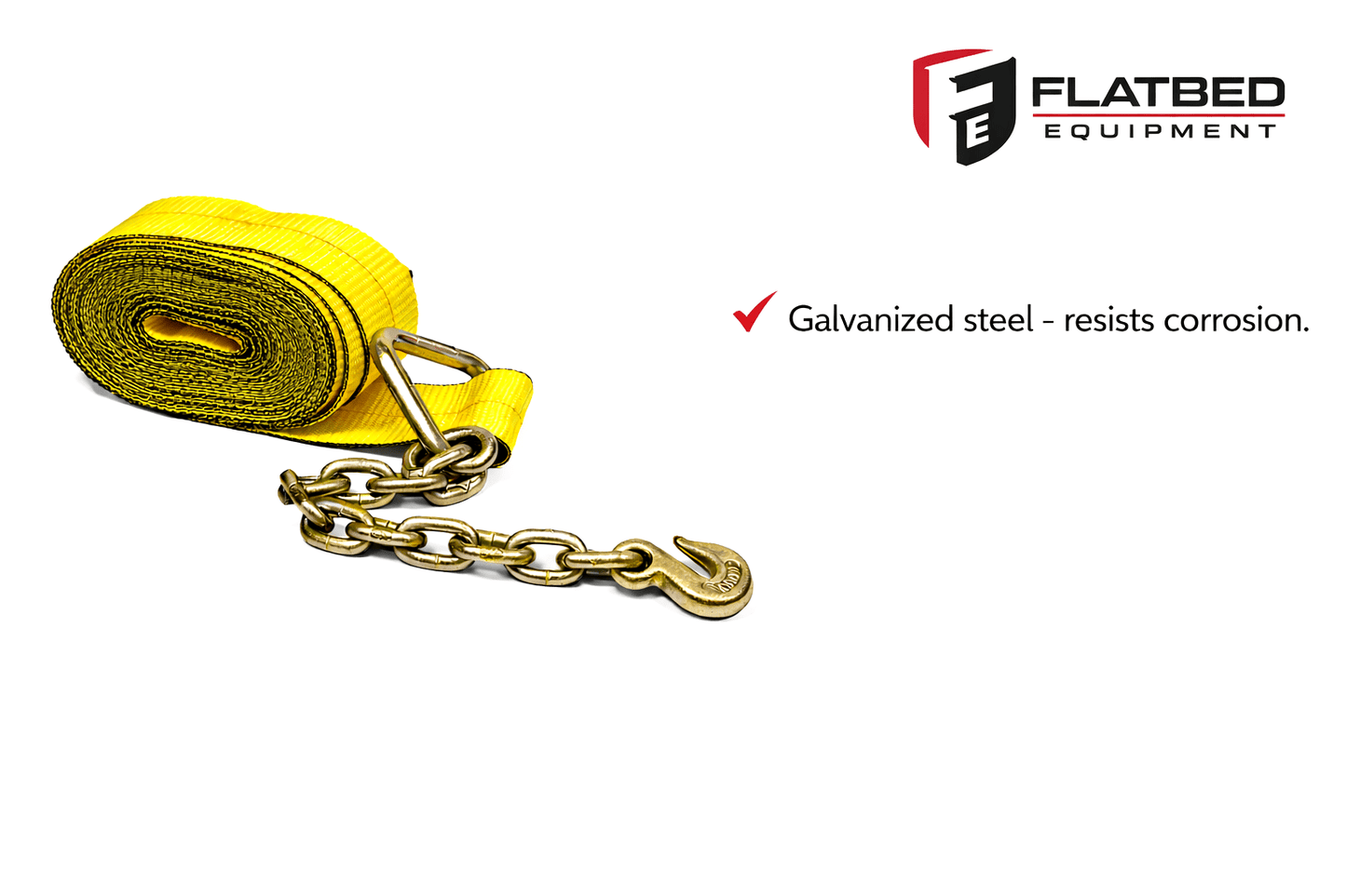 Winch Strap 4" x 30' Chain Anchor Heavy Duty - Flatbed Equipment Inc